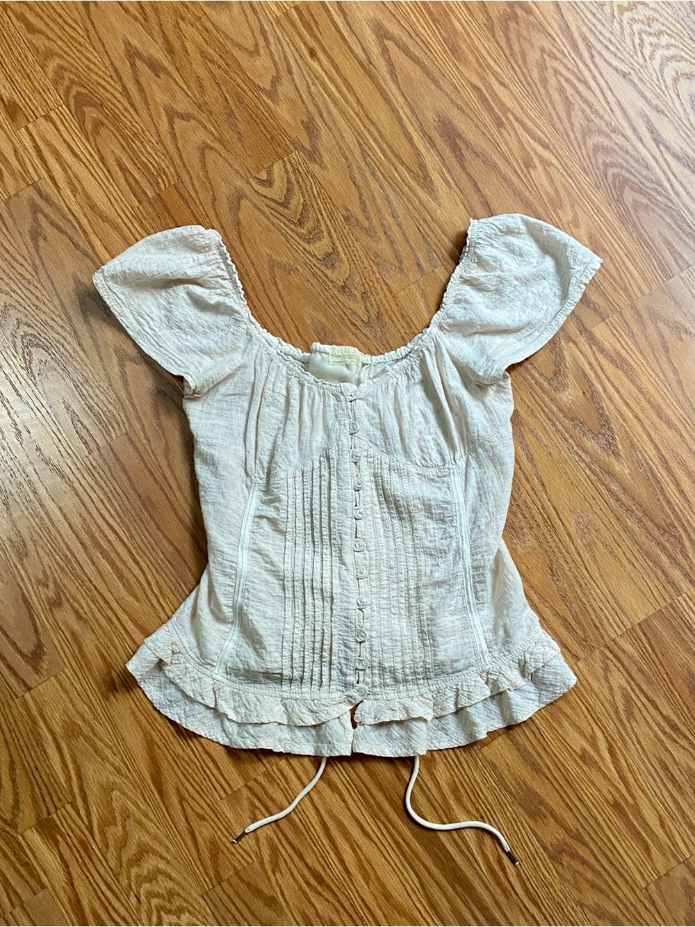 Y2K Guess Cream Puff-Sleeve Peasant Top